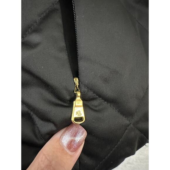 LRL Ralph Lauren Black Vest Reversible L Faux Fur Quilted - Picture 6 of 9